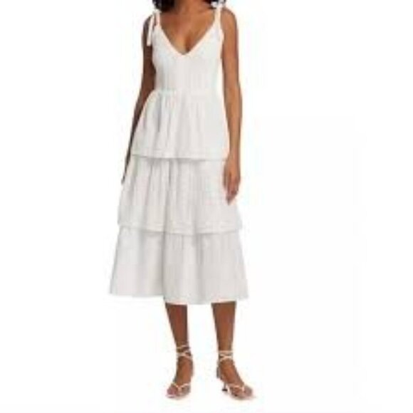 En Saison Croix White Cotton Eyelet Midi Summer Dress Size Large - Picture 3 of 8